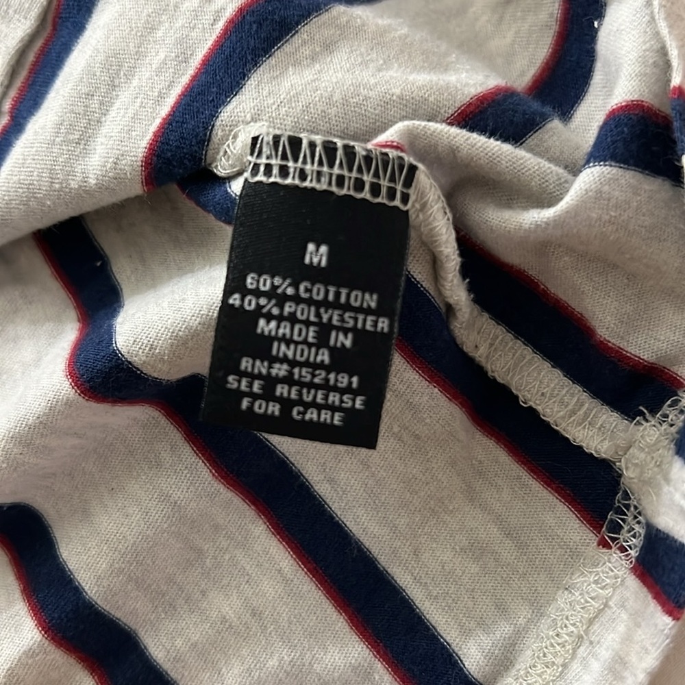 Men's Grey, Blue/ Red Striped Short Sleeve T-Shirt - Picture 4 of 4